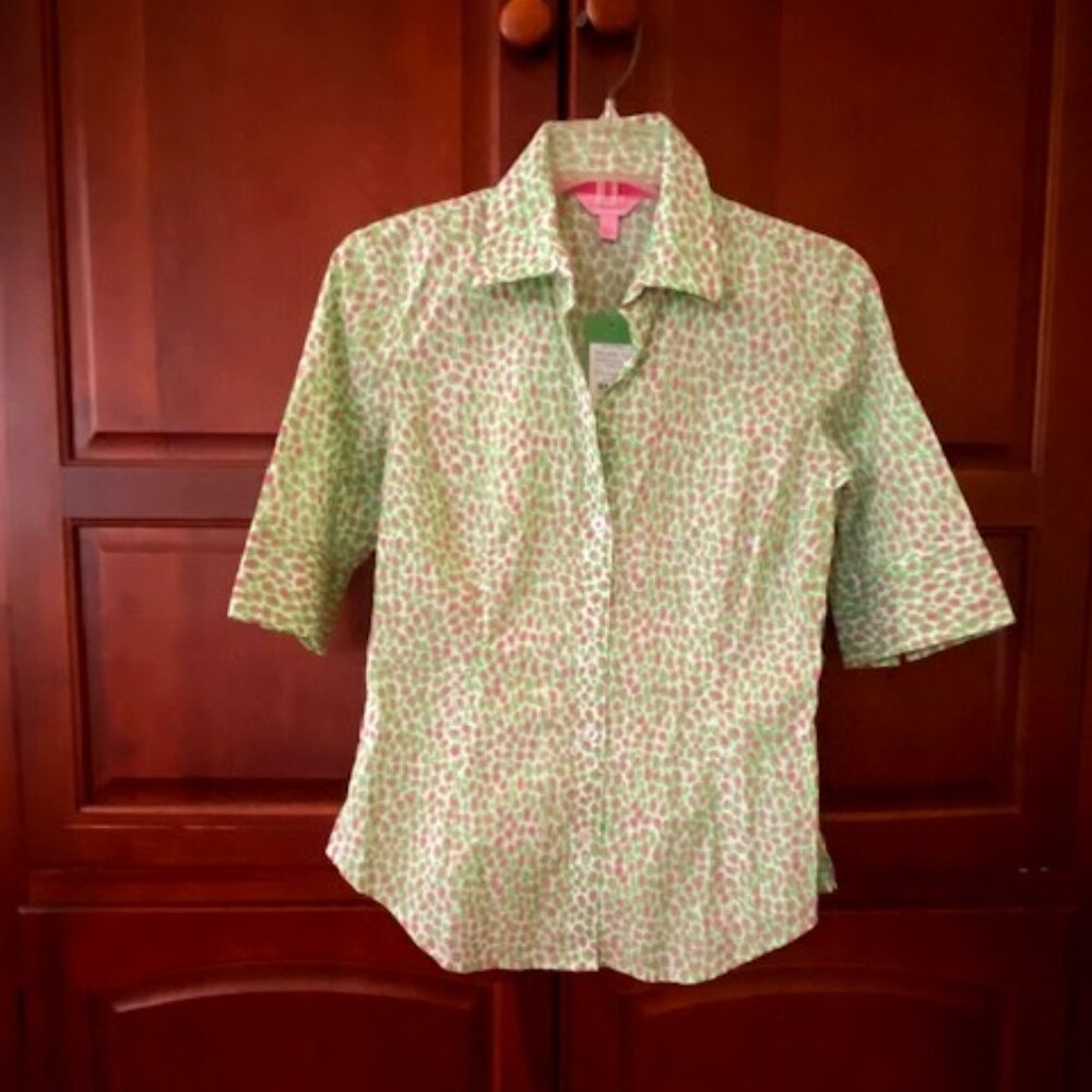 NEW Lilly Pulitzer Dougherty Print Button Down Blouse Women Size 4